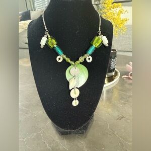 MARC LABAT French jewelry des. - vintage beautiful Green/Silver Leaf Necklace